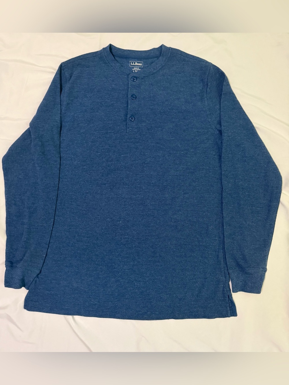 L.L. Bean Men's Unshrinkable Mini-Waffle Long Sleeve Henley Shirt Blue SzLT NWOT